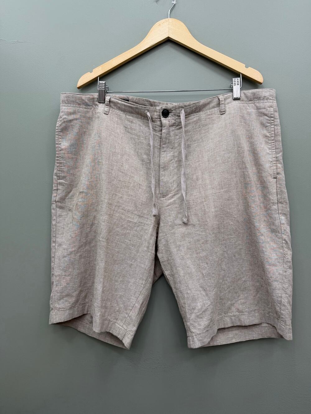 Perry Ellis Linen Cotton Shorts Men 38 Beige Drawstring Quiet Luxury Casual